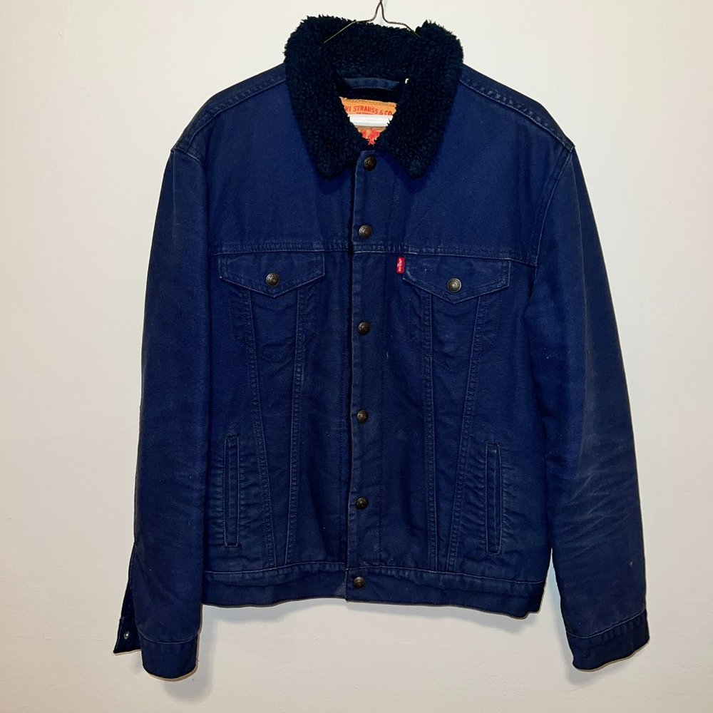 Levi's Sherpa Trucker Jacket - Navy Blue - Lg